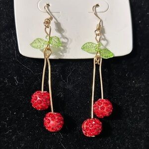 Elegant Red Cherry Dangle Earrings with Gold Stems